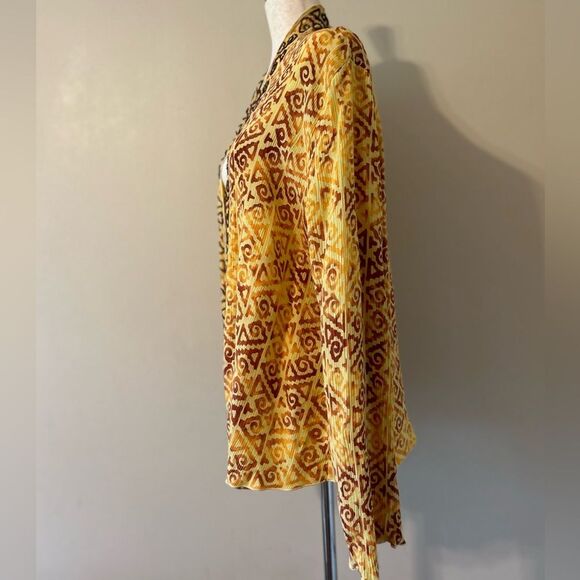 Soft Surroundings Open Front Blouse Aztec Beaded Cardigan Topper Crinkle Size M - Picture 3 of 8